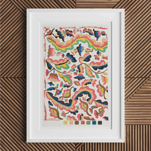 Colcha - Etna Wiswall Rainbow Pattern Art Print, Framed Abstract Watercolor Artwork Organic Shapes Coral Teal