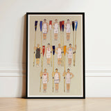 Framed Illustration Team Stylized Vintage-inspired Artwork Athletes Oars College Crews, Male Athletic Body, Ten Rowers Stands, Edward