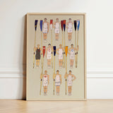 Framed Illustration Stylized Rowers Athletic Attire Oars Colorful College Crews, Male Body, Ten Stands, Edward Penfield Art, Print,