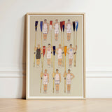 Framed Illustration Team White Uniforms Oars Colorful Flags College Crews, Male Athletic Body, Ten Rowers Stands, Edward Penfield Art,