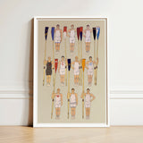 Framed Illustration Team Stylized Vintage-inspired Artwork Athletes Oars College Crews, Male Athletic Body, Ten Rowers Stands, Edward