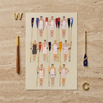 College Crews - Edward Penfield Art Print / Canvas Beige Rectangular Poster Illustrated Team Rowers White Dark-colored College Crews, Male