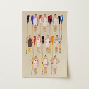 College Crews - Edward Penfield Art Print / Canvas Beige Rectangular Poster Illustrated Team Rowers White Dark College Crews, Male Athletic