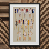 College Crews - Edward Penfield Art Print / Canvas Framed Illustration Team White Dark Athletic Gear Colorful College Crews, Male Body, Ten
