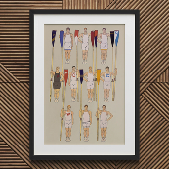 College Crews - Edward Penfield Art Print / Canvas Framed Illustration Team White Dark Athletic Gear Colorful College Crews, Male Body, Ten