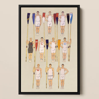 College Crews - Edward Penfield Art Print / Canvas Framed Illustration Team White Dark Athletic Gear Oars College Crews, Male Body, Ten