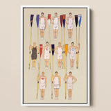 College Crews - Edward Penfield Art Print / Canvas Framed Illustration Team White Uniforms Oars Colorful Flags College Crews, Male Athletic