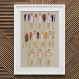 College Crews - Edward Penfield Art Print / Canvas White-framed Artwork Stylized Team Athletic Gear Oars Colorful College Crews, Male Body,