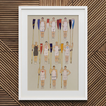 College Crews - Edward Penfield Art Print / Canvas White-framed Artwork Stylized Team Athletic Gear Oars Colorful College Crews, Male Body,