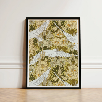 Framed Art Print White Doves Flight Amidst Pattern Pillard Verneuil, Nouveau Home Décor, Captivating Colombes