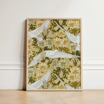 Framed Art Print White Doves Flight Amidst Pattern Pillard Verneuil, Nouveau Home Décor, Captivating Colombes