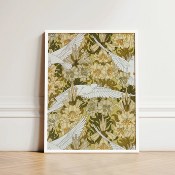 Framed Art Print White Doves Flight Amidst Pattern Pillard Verneuil, Nouveau Home Décor, Captivating Colombes