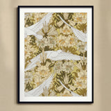 Colombes et Lis - Maurice Pillard Verneuil Art Print, Framed Art Print Floral Bird Pattern Muted Green