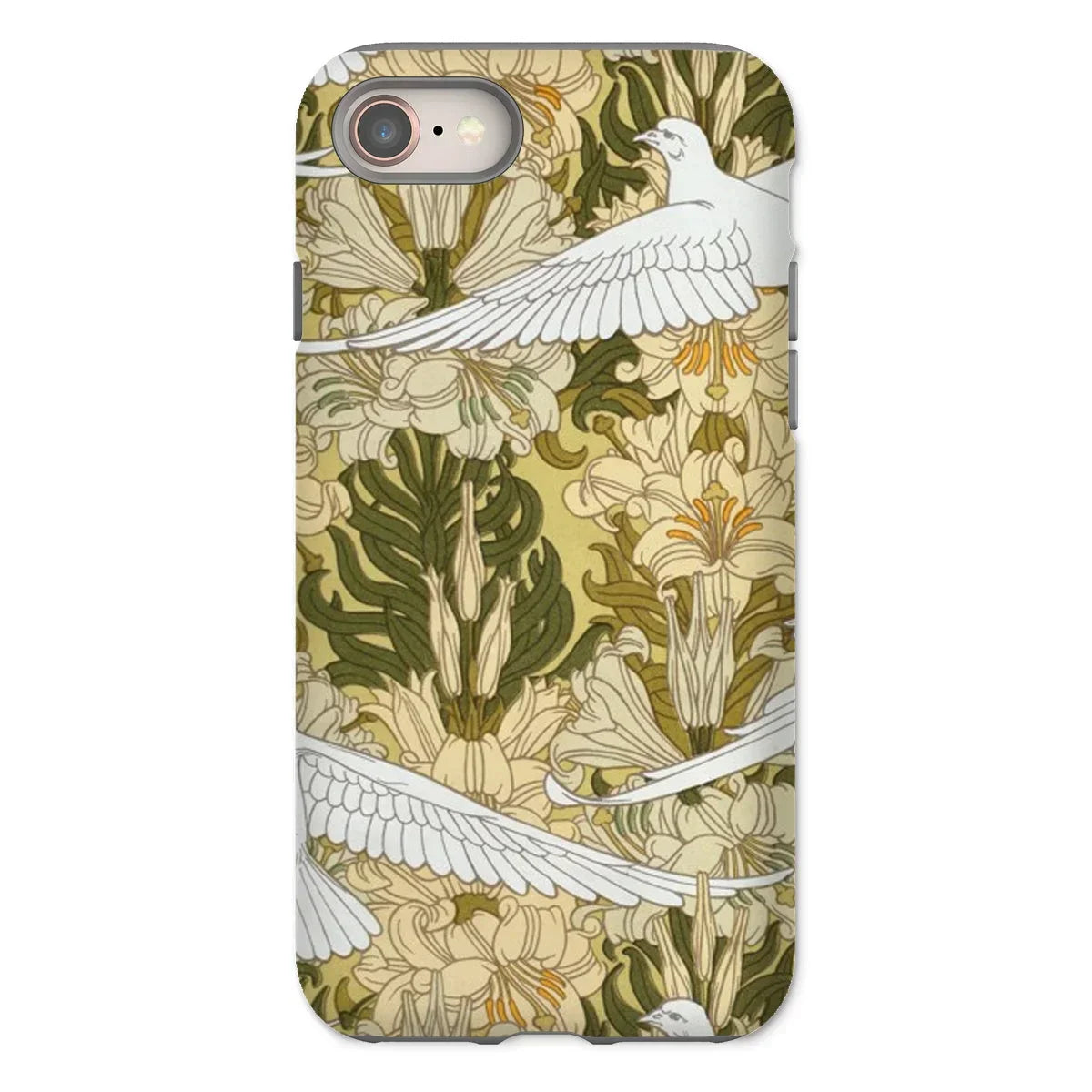Colombes et Lis - Maurice Pillard Verneuil Iphone Case, 8 / Matte, Phone Case Art Nouveau-style Floral Pattern White Doves
