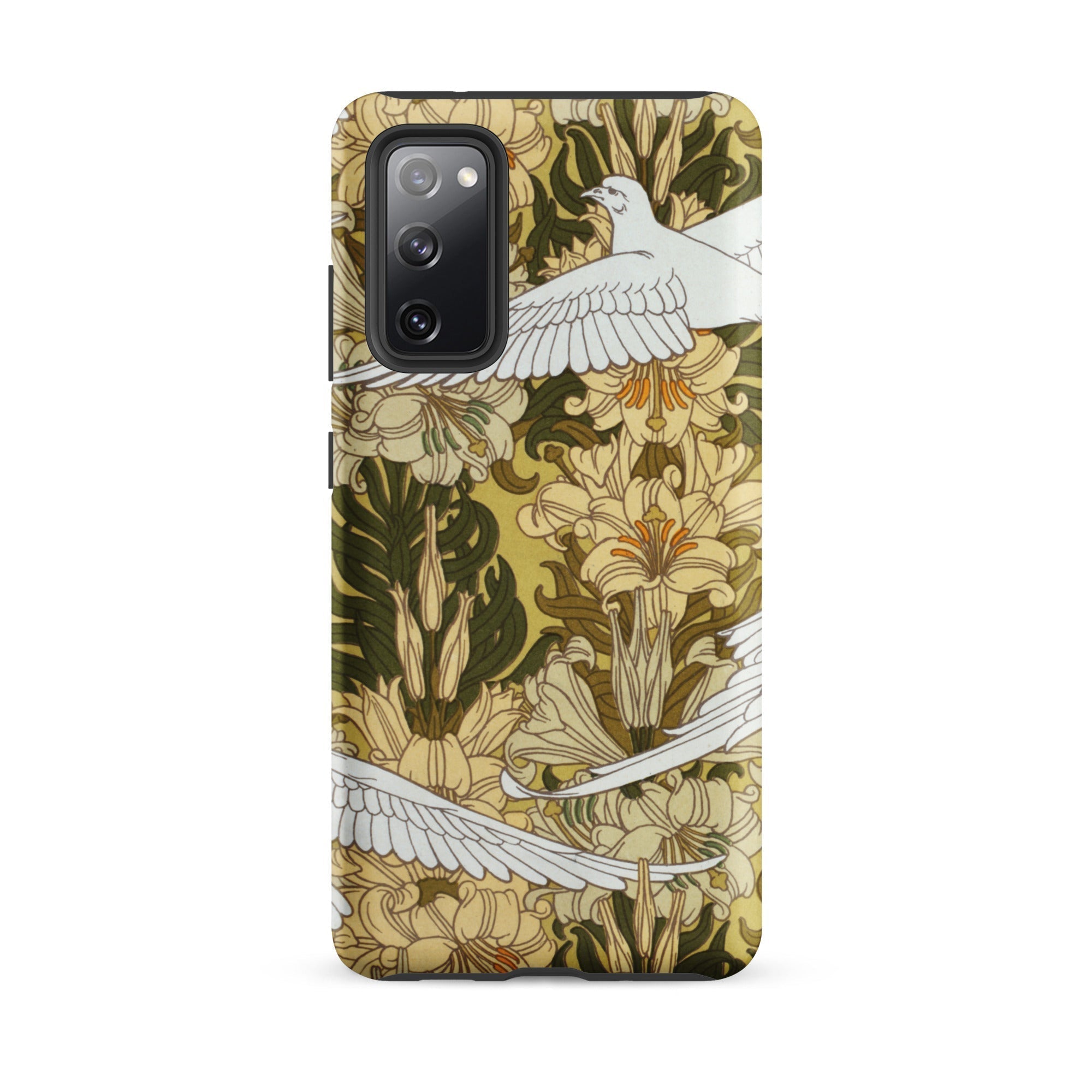 Colombes et Lis Maurice Pillard Verneuil Samsung Case, Galaxy S20 Fe / Matte, Smartphone Case White Dove Lily Floral Design