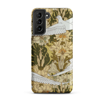Colombes et Lis - Maurice Pillard Verneuil Samsung Case, Galaxy S21 Plus / Matte, Phone Case Cream Yellow Green Floral Bird Pattern
