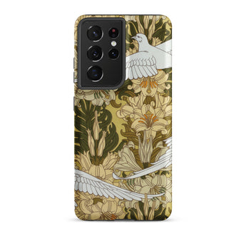 Colombes et Lis - Maurice Pillard Verneuil Samsung Case, Galaxy S21 Ultra / Matte, Black Smartphone Patterned Case White Doves Floral