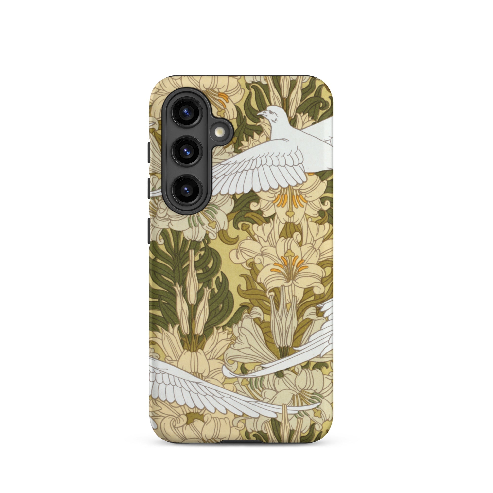 Colombes et Lis Maurice Pillard Verneuil Samsung Case, Galaxy S24 / Matte, Smartphone Case Cream Yellow Green Floral Bird Pattern