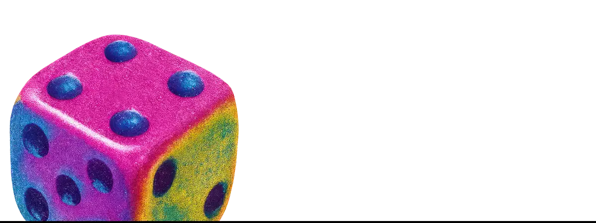 Bunter sechsseitiger Würfel inspiriert von Gay Pop Art, David Hockney, Andy Warhol, Pop-Art-Bewegung