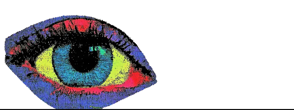 Buntes stilisiertes Auge inspiriert von David Hockney und Andy Warhol in der Pop-Art-Bewegung