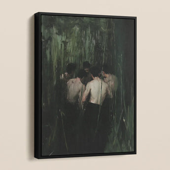 Communion - Secret Gay Gathering Framed Canvas, Framed Painting Group Shirtless Figures Dark Overgrown