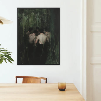 Communion - Secret Gay Gathering Framed Canvas, Framed Painting Figures Dark Green Environment