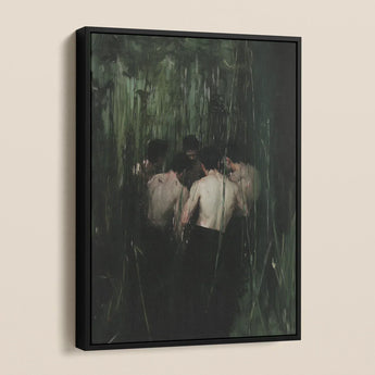 Communion - Secret Gay Gathering Framed Canvas, Framed Painting Group Shirtless Figures Dark Overgrown