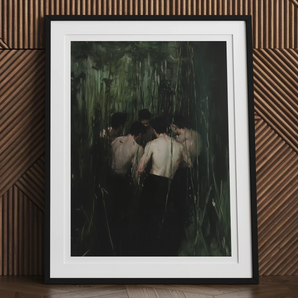 Communion - Secret Gay Orgy Art Print, 12x16’’ / 31x41cm / Black Frame / 2’’ Matboard, Framed Painting Shirtless Figures Dark Green