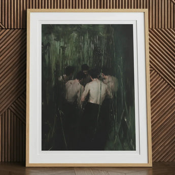 Communion - Secret Gay Orgy Art Print, 12x16’’ / 31x41cm / Natural Frame / 2’’ Matboard, Framed Artistic Print Shirtless Men Dark Lush Green