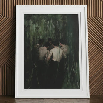 Communion - Secret Gay Orgy Art Print, 12x16’’ / 31x41cm / White Frame / 2’’ Matboard, Framed Artwork Group Shirtless Men Dark Watery Reedy
