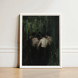Framed Artwork Group Shirtless Men Tall Dark Green Secret Gay Orgy, Five Figures Coil, Orgyn Art Print