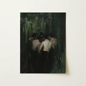 Dark Green Abstract Painting Figures Dense Shadowy Forest Secret Gay Orgy, Five Coil, Orgyn Art Print