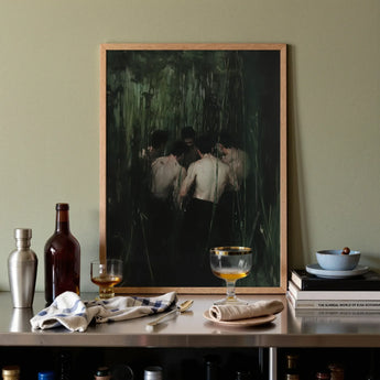 Communion - Secret Gay Orgy Art Print / Canvas Framed Artwork Dark Green Abstract Forest Scene Silhouetted Secret Gay Orgy, Five Figures