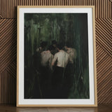 Communion - Secret Gay Orgy Art Print / Canvas Framed Artwork Shirtless Men Dark Green-toned Forest Scene Secret Gay Orgy, Five Figures