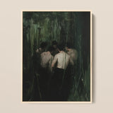 Communion - Secret Gay Orgy Art Print / Canvas Framed Painting Group Shirtless Men Dark Green Black Secret Gay Orgy, Five Figures Coil,