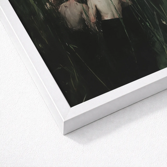 White Framed Art Print Moody Dark-toned Photograph Two Secret Gay Orgy, Five Figures Coil, Orgyn