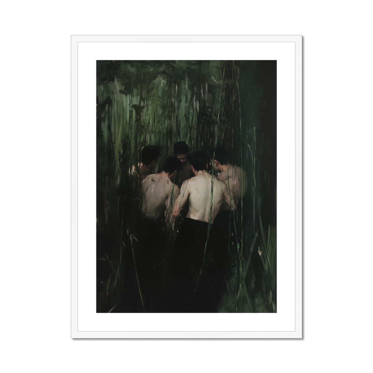 Communion Secret Gay Orgy Art Print, Framed Painting Figures Dark Forest