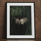 Communion Secret Gay Orgy Art Print, Framed Painting Shirtless Figures Dark Green Environment