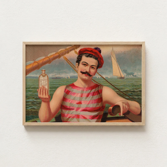 Framed Vintage-style Illustration Sailor Red White Striped Attire Vintage Home Treatment, Compound Oxygen, Drops, Crimson-and-silver