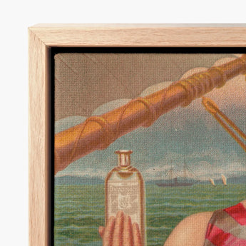 Vintage-style Canvas Print Framed Light Wood Glass Bottle Vintage Home Treatment, Compound Oxygen, Drops, Crimson-and-silver Striped