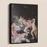 Congregation - Gay Gods Bacchanal Framed Canvas, Vibrant Framed Painting Chaotic Scene Numerous Nude Partially