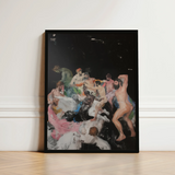 Black-framed Artwork Dynamic Colorful Scene Nude Figures Motion Dionysian Gay Gods, Art Print, Thunderous Joke Shared