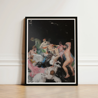 Framed Painting Dynamic Colorful Scene Nude Figures Motion Dionysian Gay Gods, Art Print, Thunderous Joke Shared