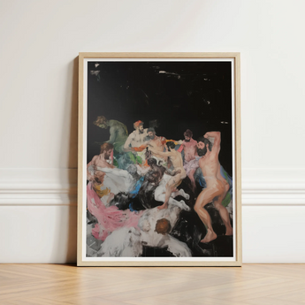 Framed Painting Dynamic Expressive Scene Nude Figures Motion Dionysian Gay Gods, Art Print, Thunderous Joke Shared