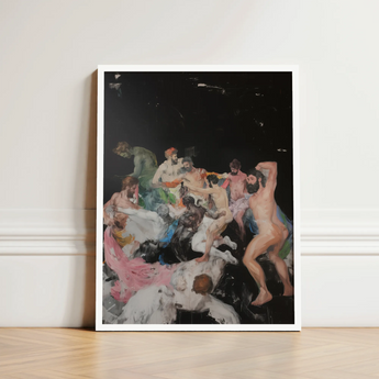 Framed Painting Dynamic Colorful Scene Nude Figures Motion Dionysian Gay Gods, Art Print, Thunderous Joke Shared