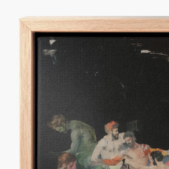 Light Wood-framed Canvas Print Dark Textured Background Figures Dionysian Gay Gods, Art, Thunderous Joke Shared