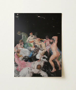 Vibrant Abstractly Painted Canvas Dynamic Group Nude Figures Dionysian Gay Gods, Art Print, Thunderous Joke Shared