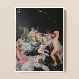 Congregation - Gay Gods Bacchanal Framed Canvas, Oil Painting Chaotic Group Figures Dark Background White