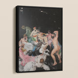 Congregation - Gay Gods Bacchanal Framed Canvas, Vibrant Framed Painting Chaotic Scene Numerous Nude Partially