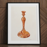 Copper Candlestick - William Schmidt 1930s Art Print, Copper Brass Candlestick Elegant Curved Shape Wide Base